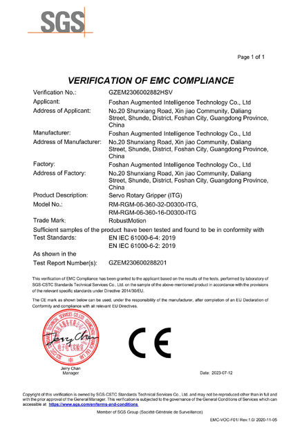 China Foshan Augmented Intelligence Technology Co., Ltd Certificações