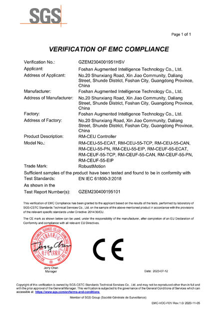 China Foshan Augmented Intelligence Technology Co., Ltd Certificações
